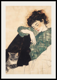 A girl rests with her cat in a calm, dreamlike moment.-2