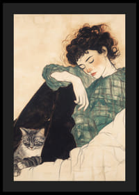 A girl rests with her cat in a calm, dreamlike moment.-4