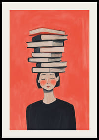 O femeie ține cărți în echilibru pe cap, în tăcere.-2