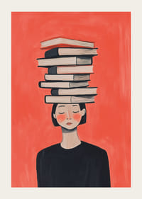 O femeie ține cărți în echilibru pe cap, în tăcere.-3