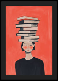 O femeie ține cărți în echilibru pe cap, în tăcere.-4