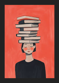 O femeie ține cărți în echilibru pe cap, în tăcere.-5