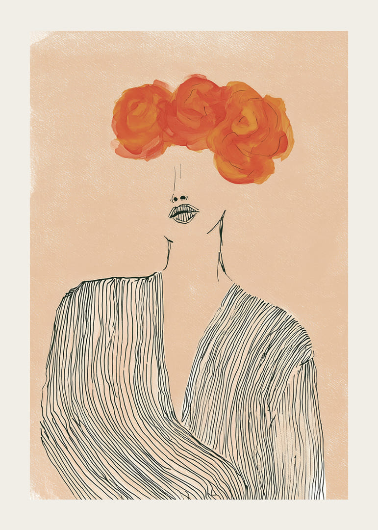 Na tomto umeleckom plagáte sa elegantné línie snúbia so žiarivými kvetmi.-12