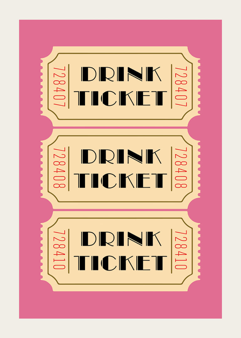 Tre elegante drinkbilletter på en lyserød baggrund.-12