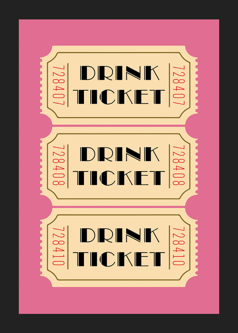 Tre elegante drinkbilletter på en lyserød baggrund.-12