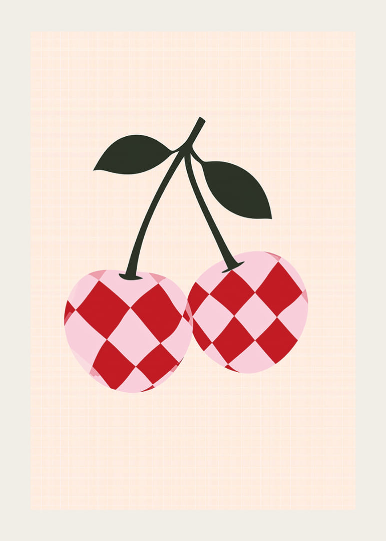 Rotaļīgs ģeometrisks ķiršu motīvs ar vintage noskaņu.-12