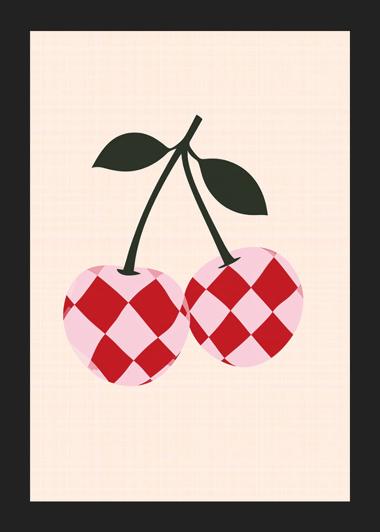 Rotaļīgs ģeometrisks ķiršu motīvs ar vintage noskaņu.-12