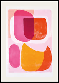 Farverig abstraktion i lyserøde og orange toner skaber glæde.-2