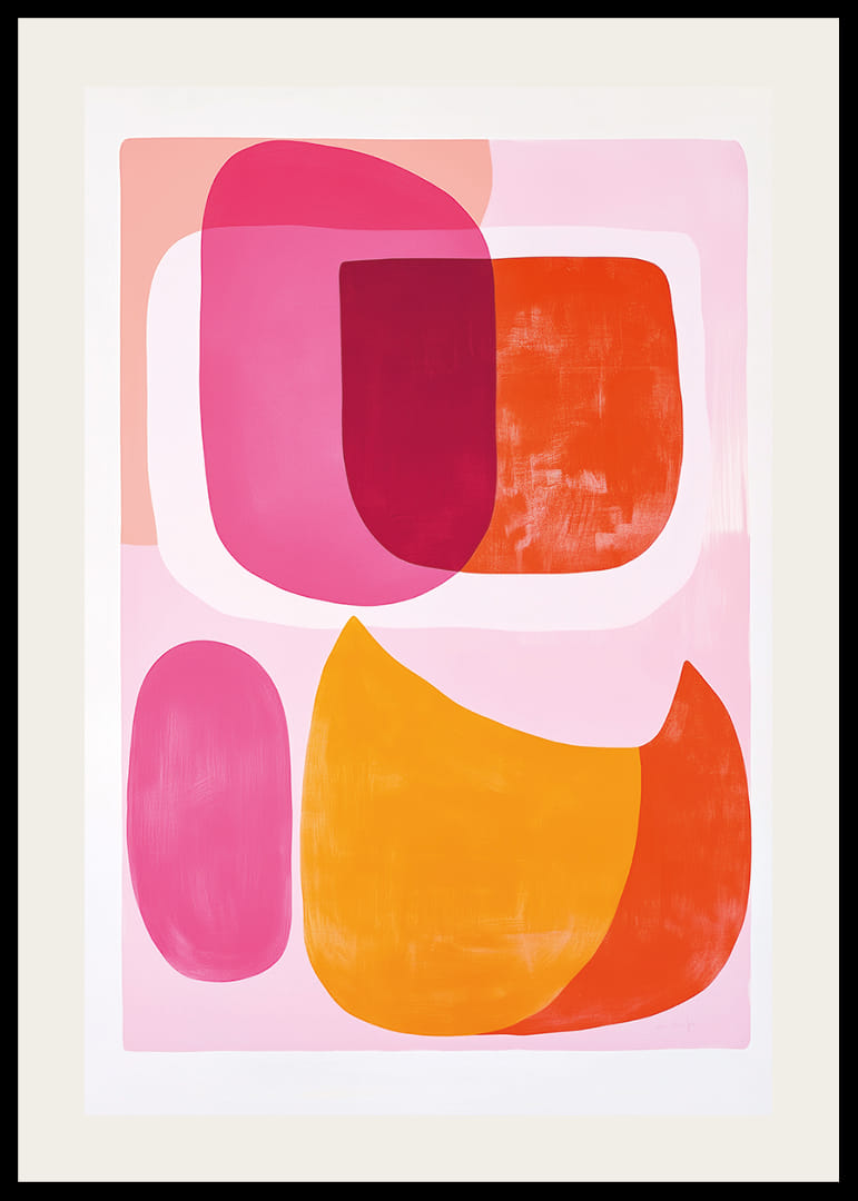 Farverig abstraktion i lyserøde og orange toner skaber glæde.-12