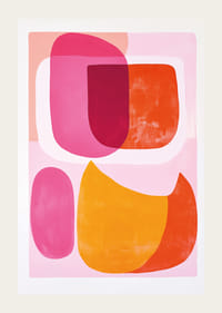 Farverig abstraktion i lyserøde og orange toner skaber glæde.-3