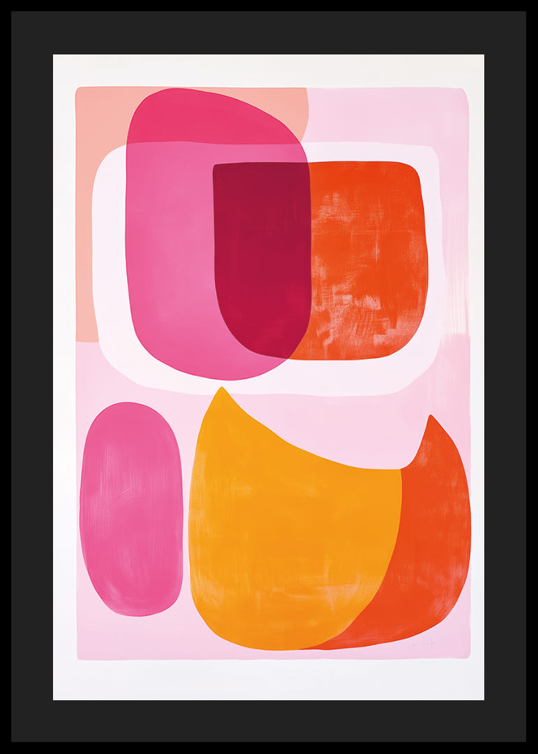 Farverig abstraktion i lyserøde og orange toner skaber glæde.-12
