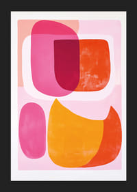 Farverig abstraktion i lyserøde og orange toner skaber glæde.-5