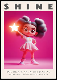La niña brilla con su estrella resplandeciente en luz rosa.-0