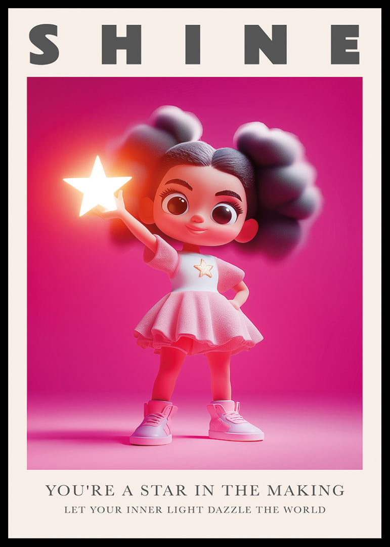 La niña brilla con su estrella resplandeciente en luz rosa.-12