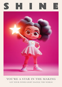 La niña brilla con su estrella resplandeciente en luz rosa.-1