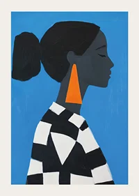 A sleek profile against a bold blue background exudes elegance.-3