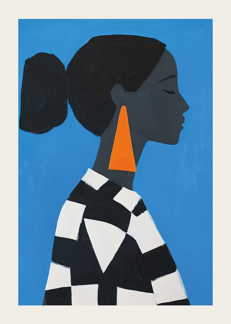 Un profil élégant sur un fond bleu audacieux respire l'élégance.-12