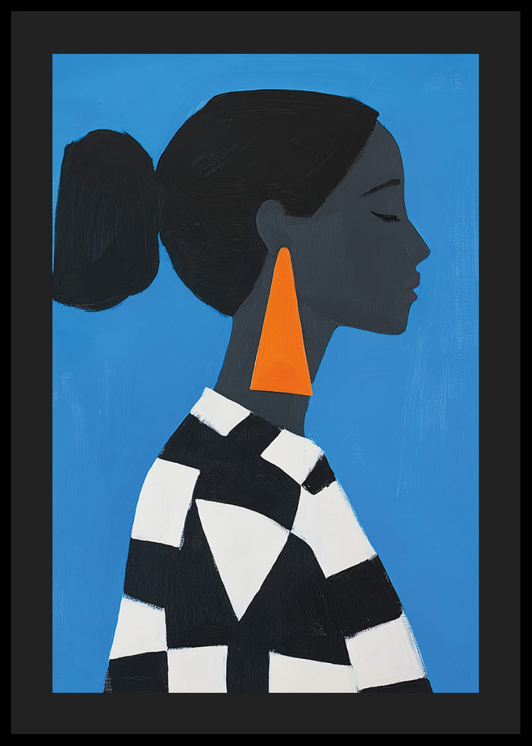 Un profil élégant sur un fond bleu audacieux respire l'élégance.-12