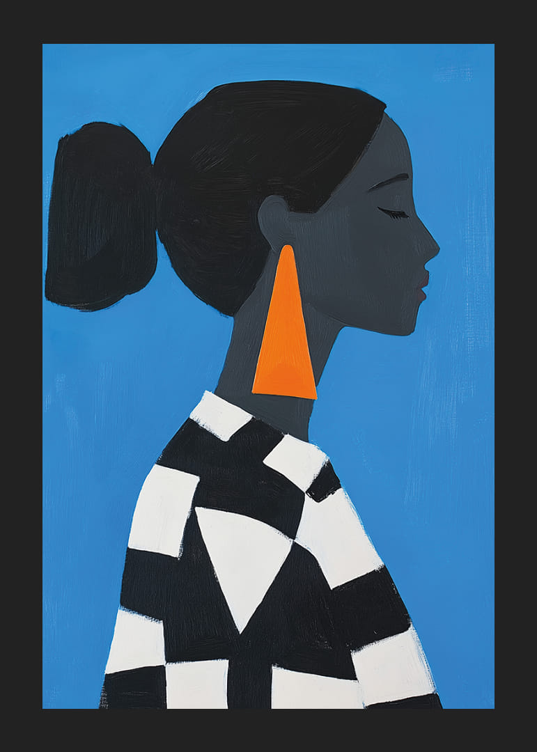 Un profil élégant sur un fond bleu audacieux respire l'élégance.-12