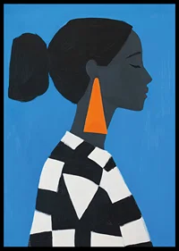 A sleek profile against a bold blue background exudes elegance.-6