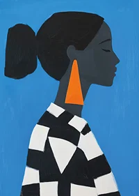 A sleek profile against a bold blue background exudes elegance.-7