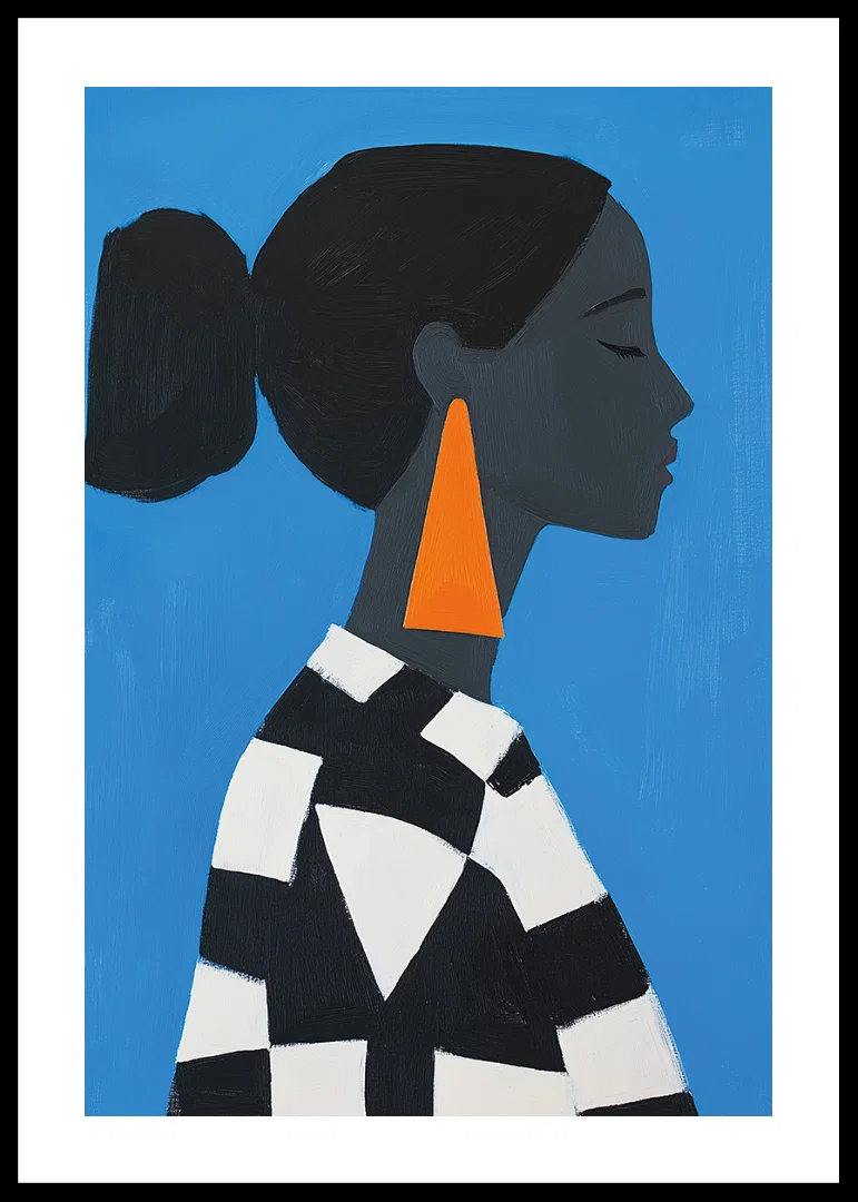 A sleek profile against a bold blue background exudes elegance.-12
