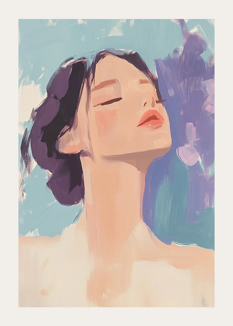 A harmonious portrait of peace and tranquility with soft strokes.-12