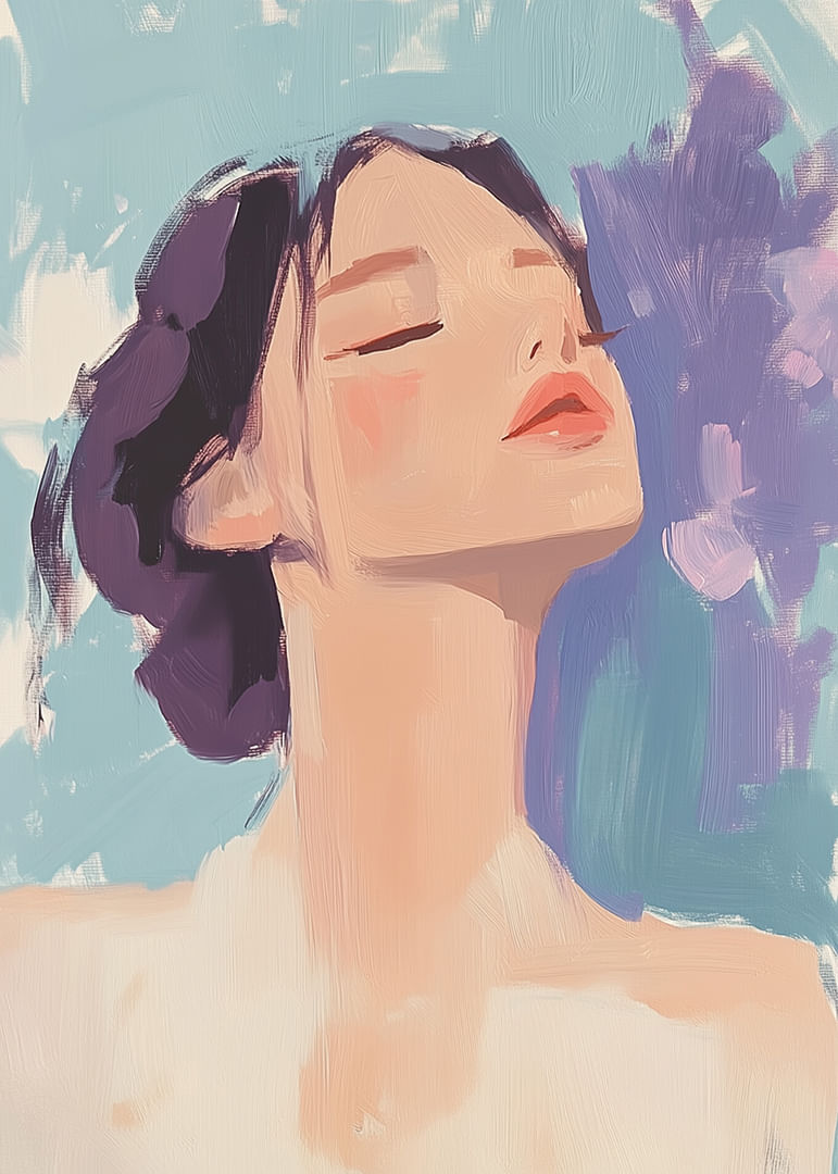 A harmonious portrait of peace and tranquility with soft strokes.-12
