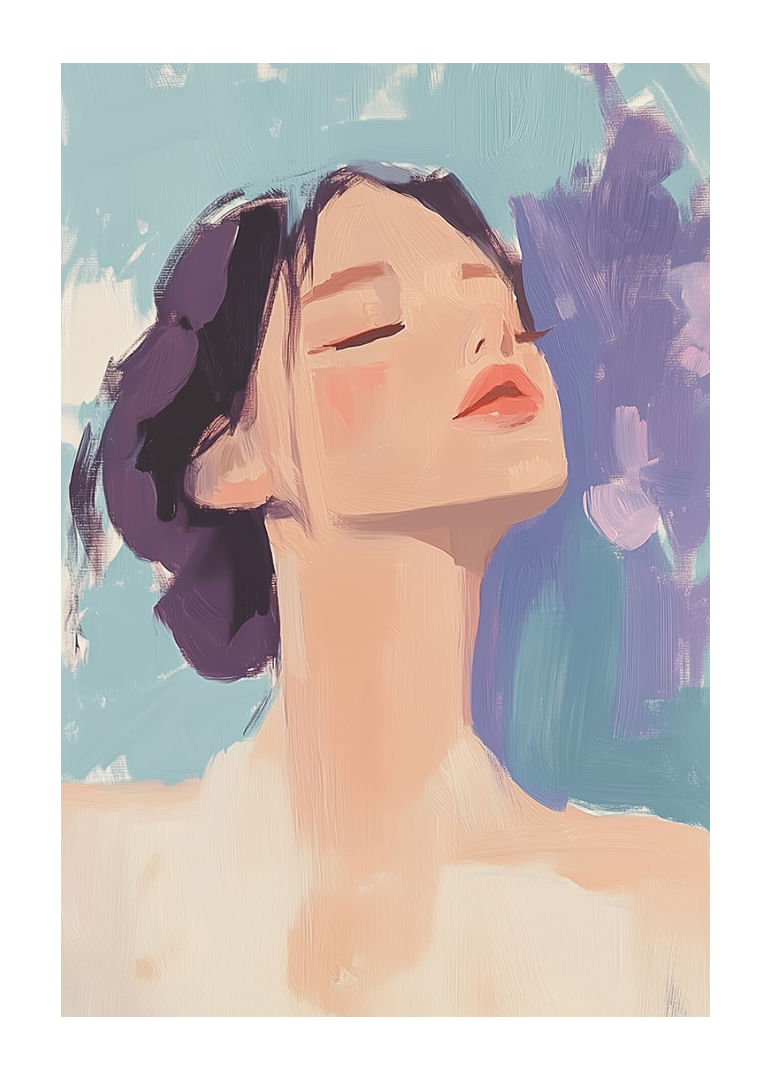 A harmonious portrait of peace and tranquility with soft strokes.-12