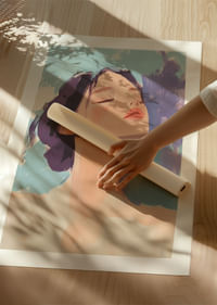 A harmonious portrait of peace and tranquility with soft strokes.-4