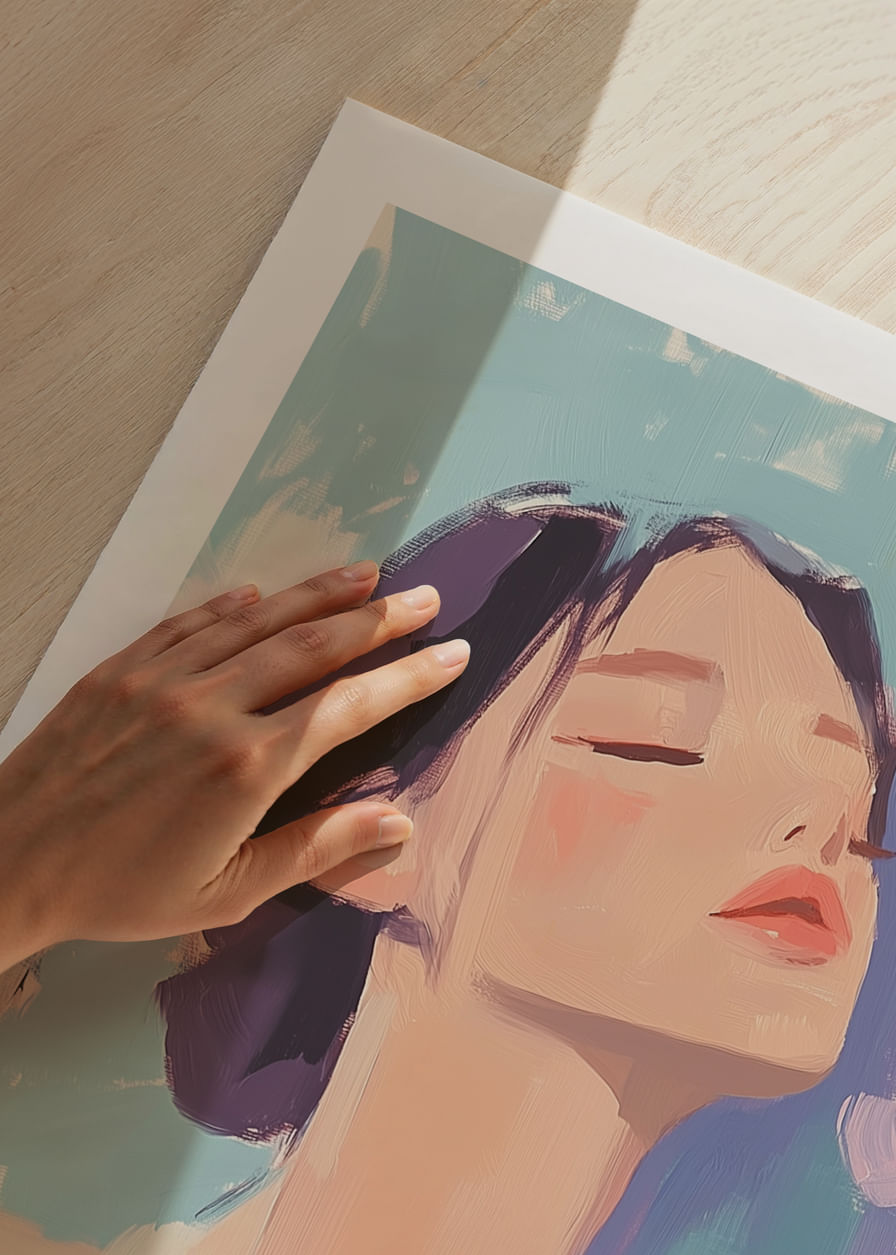 A harmonious portrait of peace and tranquility with soft strokes.-12