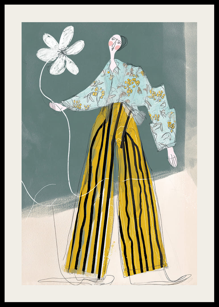 Een artistieke poster met opvallende patronen en zachte kleuren.-12