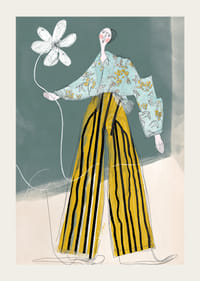 Een artistieke poster met opvallende patronen en zachte kleuren.-3