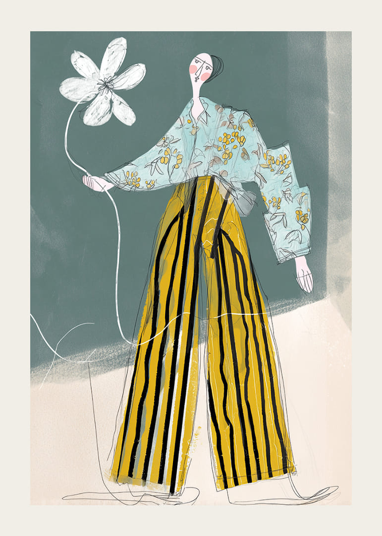 Een artistieke poster met opvallende patronen en zachte kleuren.-12