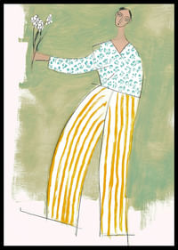 A dancing figure with flowers spreads joy in soft colors.-2