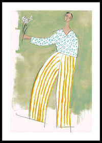 A dancing figure with flowers spreads joy in soft colors.-0