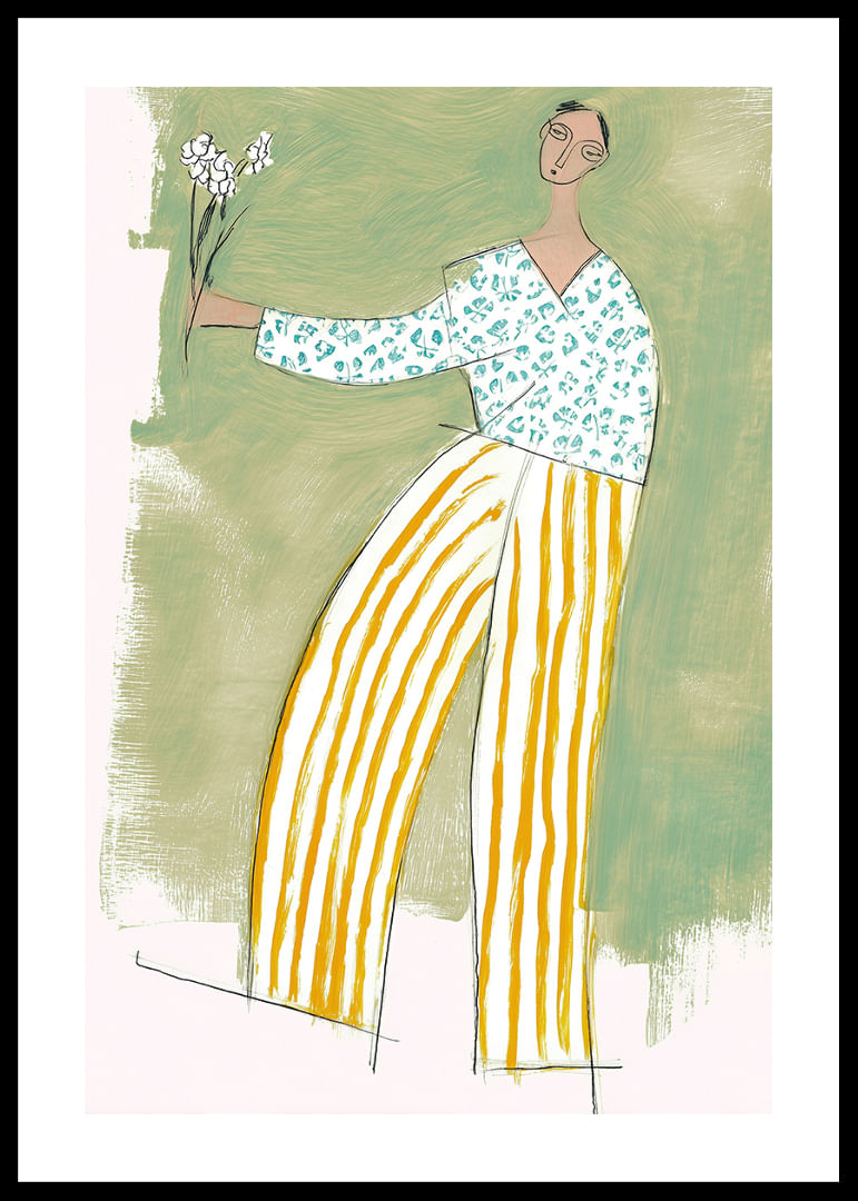 A dancing figure with flowers spreads joy in soft colors.-12