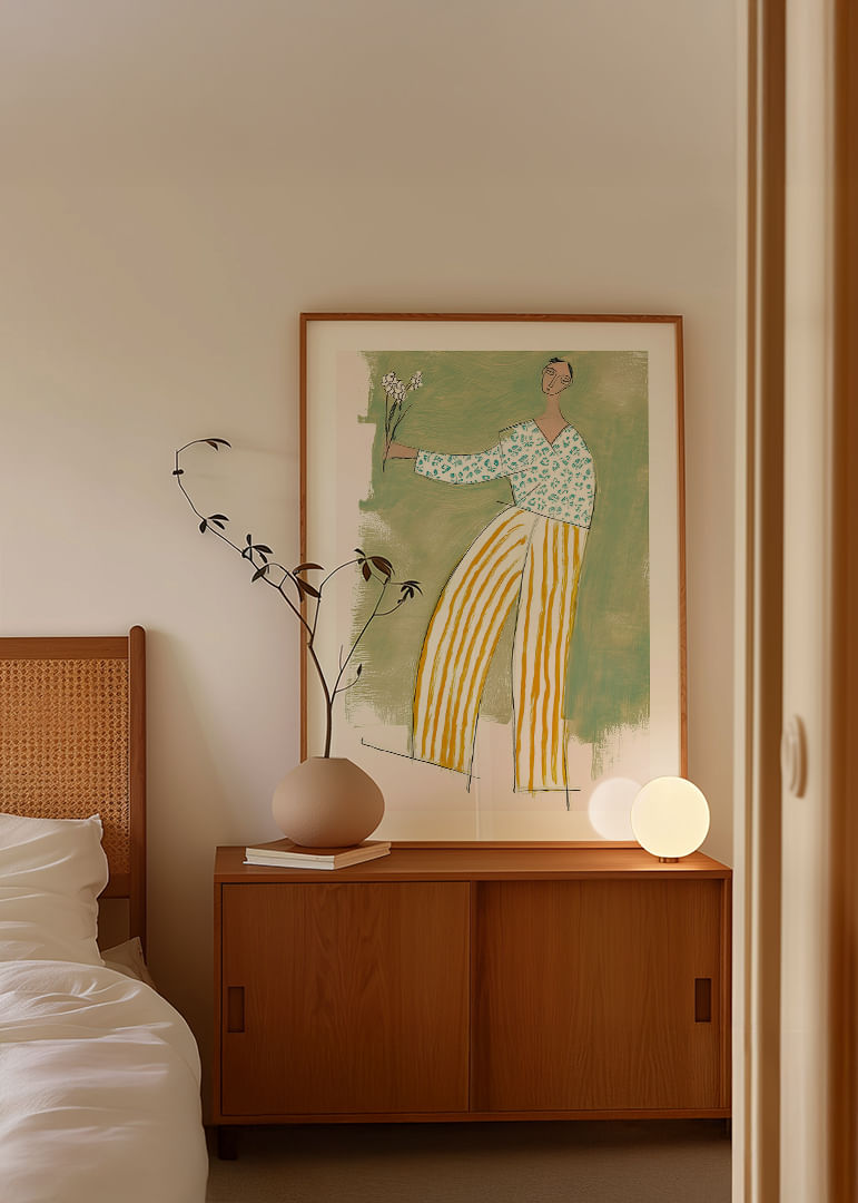 A dancing figure with flowers spreads joy in soft colors.-12