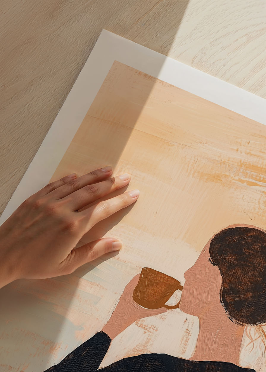Une femme savoure un café matinal tranquille au bord de la mer.-12