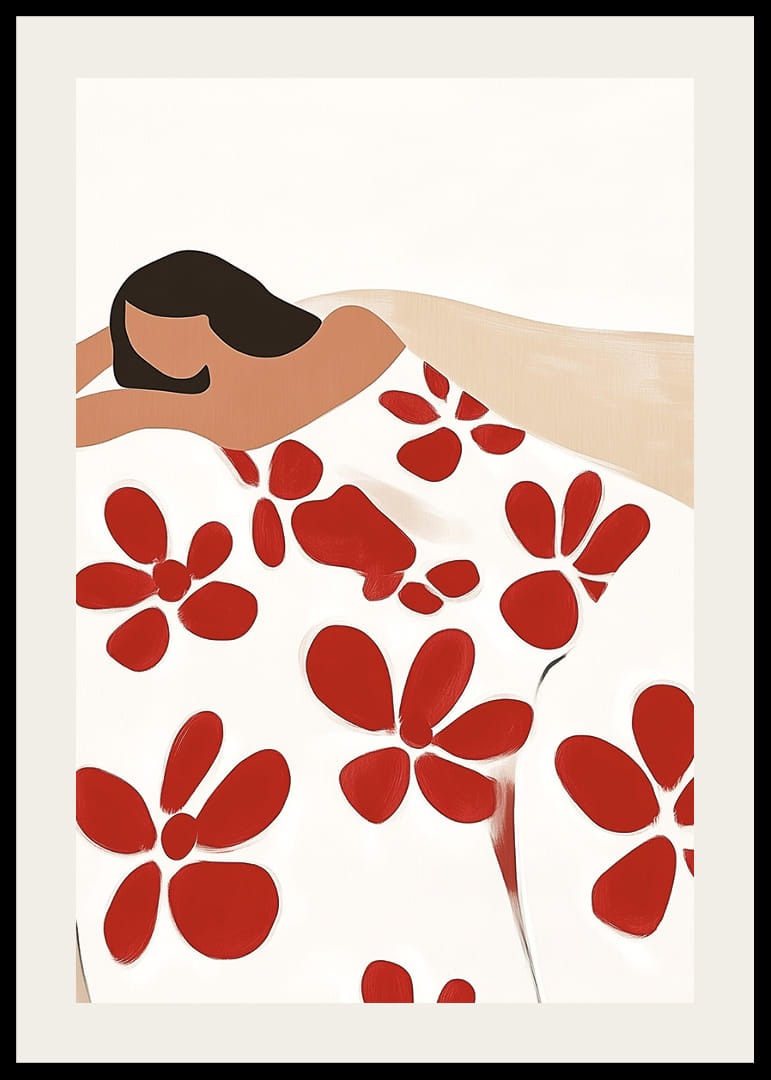 Una scena armoniosa con grandi motivi floreali rossi.-12