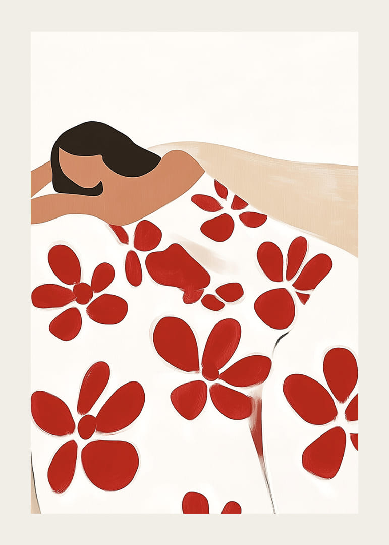 Una scena armoniosa con grandi motivi floreali rossi.-12