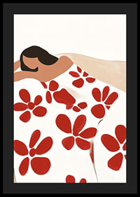 En harmonisk scen med stora, röda blommönster.-4