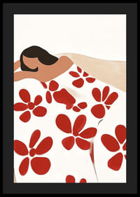 Una scena armoniosa con grandi motivi floreali rossi.-4