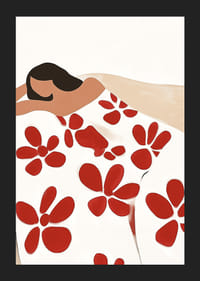 Una scena armoniosa con grandi motivi floreali rossi.-5