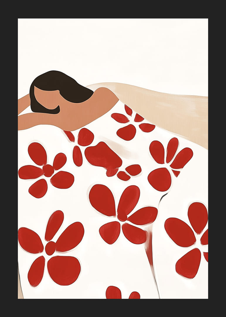 Una scena armoniosa con grandi motivi floreali rossi.-12