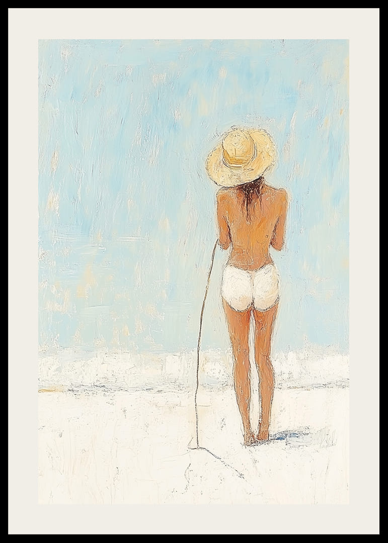 A woman stands on the beach and looks out over the sea.-12