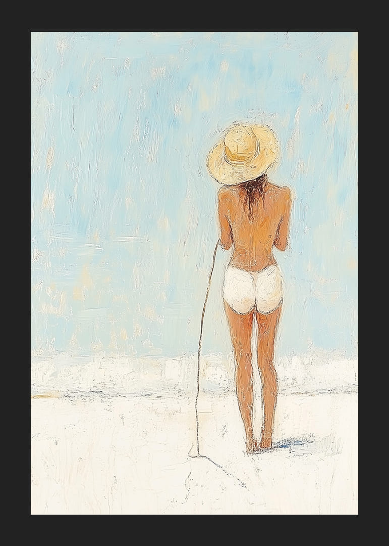 A woman stands on the beach and looks out over the sea.-12