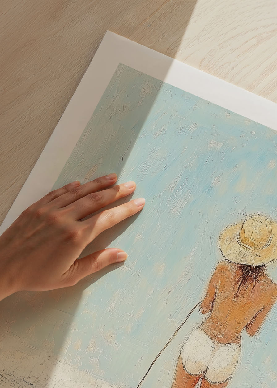 Een vrouw staat op het strand en kijkt uit over de zee.-12