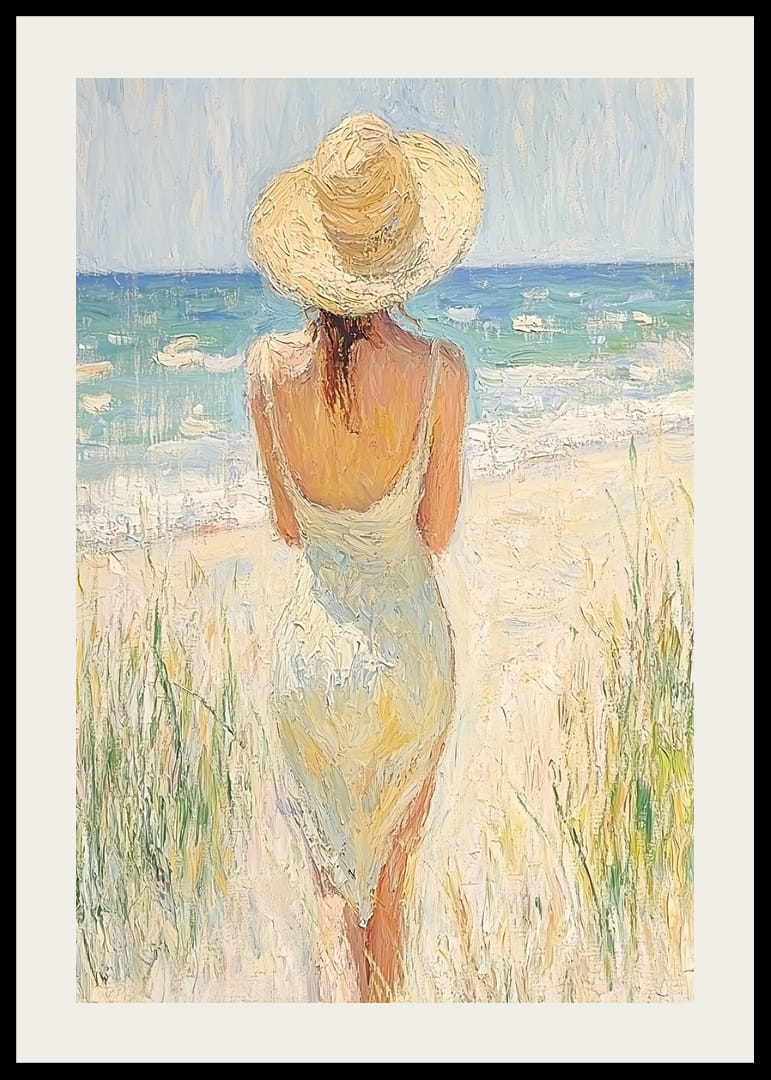 Žena pri mori zachytáva podstatu letného dňa.-12