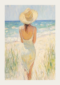 Žena pri mori zachytáva podstatu letného dňa.-3